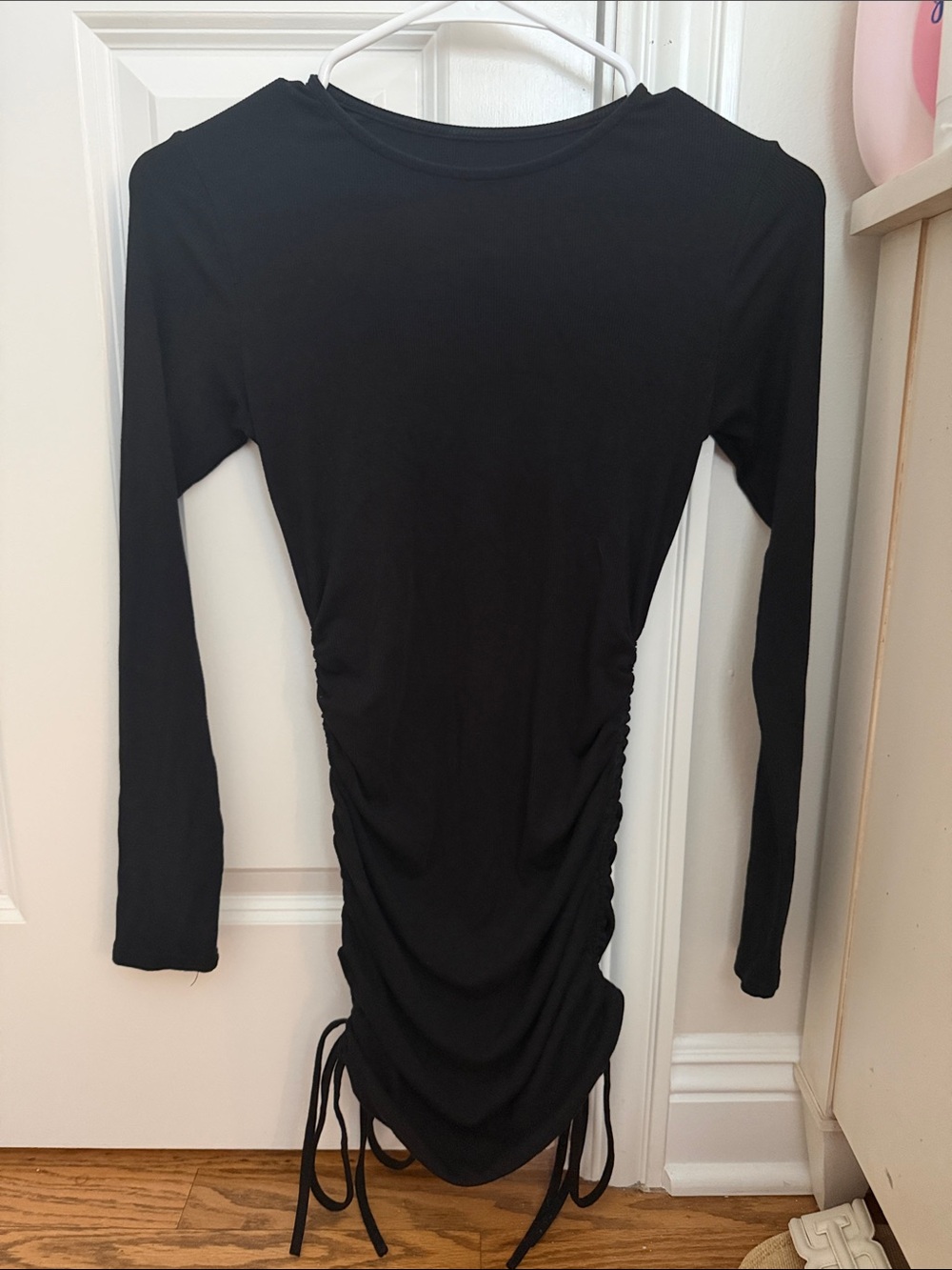 Amazon Black Long Sleeve Ruched Mini Dress
